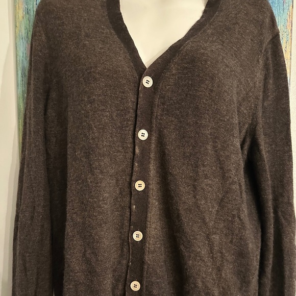BROWN BUTTON UP V-NECK SWEATER - Picture 1 of 6
